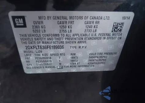 2015 GMC Terrain Slt-2 из США, поврежденный, VIN 2GKFLTE36F6189036